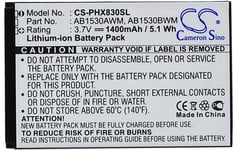 Kompatibelt med Philips Xenium X809, 3.7V, 1400 mAh