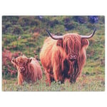 Country Highland Planche à découper en verre trempé Motif vache et veau