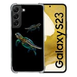 Cokitec Coque Renforcée en Verre Trempé pour Samsung Galaxy S23 Animal Tortue Noire Multicolore