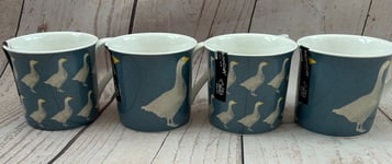 KitchenCraft Fluted Mug Set, Geese Design, Set of 4 - Blue