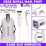 Dual Usb In Car Charger Plug & 2m Type-c Cable For Samsung Galaxy S10 S10+ Plus