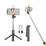 GRIFEMA GB1003-1 Selfie Stick, Extendable Selfie Stick with Fill Light Detachable Wireless Bluetooth Stand Selfie Stick Compatible with iPhone, Sumsung Galaxy, Huawei and More