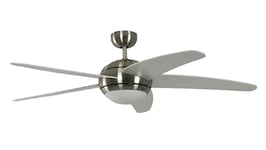 Ventilateur de plafond Réversible Melton Nickel 132 cm avec Eclairage et Télécommande, Pâle Blanc