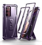 Dexnor Full Body Case for Samsung Galaxy S22 Ultra【Double front frame & Kickstand 】, Bumpershock Technology Drop Protection Rugged Phone Cover Shockproof Protective Bumper Case - Phantom Purple