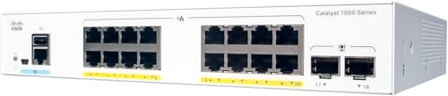 Commutateur réseau Cisco Catalyst 1000-16P-E-2G-L, 16 Ports GbE PoE+, consommation PoE 120 W, 2 Ports de Liaison Montante 1G SFP, sans Ventilateur, Garantie à Vie limitée améliorée (C1000-16P-E-2G-L)