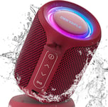 Enceinte Bluetooth, Baffle Bluetooth au Basse Intense, Enceinte Connectée Bluetooth 5.3, 15W Haut Parleur Bluetooth, Étanche IPX7, Double Appairage Stéréo (Rouge)