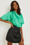 Satin Cowl Neck Short Sleeve Blouse