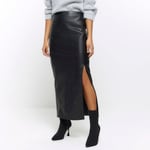 River Island Womens Midi Skirt Black Faux Leather Studded PU - Size 6 UK