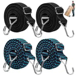 4 Pièces Tendeurs Elastique avec Crochets 100cm, Sandow Elastique avec Crochet, Tendeur Elastique 1M Réglables Corde Elastique Plate Tendeur pour Vélo Bache Piscine Tente Camping (2 Bleu, 2 Noir)