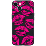 Wihytec Hot Pink Lips Kiss Phone Case for iPhone 15 PRO MAX Pink Love Kiss Case Cover Liquid Silicone Soft Gel Rubber Durable Matt Phone Cover with Microfiber Lining Girly Phone Case