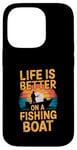 Coque pour iPhone 14 Pro Life is Better on a Fishing Boat Bateau Lac Retro