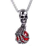 WDBAYXH Personalized Silver Black Skull Pendant Skull Claw Crystal Ball Necklace Mens Boys,Stainless Steel Gothic Punk Rock 24" Link Chain,Lucky Charms Protection Designer Jewelry Gift,Red