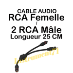 Câble 1 RCA Femelle vers 2 RCA Mâle Fiches DOREES Long 20 cm