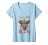 Womens Highland Cow Just A Little Moody Cute Farm Animal Farmer V-Neck T-Shirt