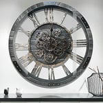 Real Moving Gears Wall Clock, Large Wall Clock Oversized Silent Vintage Steampunk Industrial Rustic Farmhouse Wooden Clocks for Living Room Kitchen Studio Cafe Wall Decor(68cm/27inch,Carbon Grey)