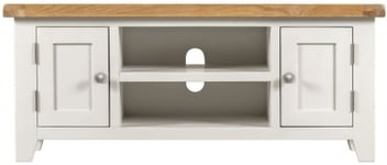 Lundy White and Oak Extra Large TV Unit, 180cm W with Storage for Television Upto 65in Plasma