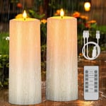 Bougie Pilier Solaire Led Rechargeable, 2Pcs Imperméable Fausse Bougies À Led Flamme Vacillante Bougie Decorative Electrique Avec Télécommande Décoration De Extérieur Jardin Patio Fête