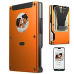 LORESJOY Porte Carte de Crédit, Porte Cartes RFID Blocage, Porte Carte Credit Homme avec E-Ink, Slim Wallet Bluetooth Traqueur, Pop-up RFID Blocage Air Tag Wallet, Cadeau Homme Femme (Orange)