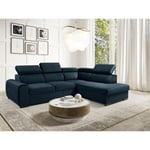 Vente-unique Grand canapé d'angle droit convertible en velours bleu nuit LARICA