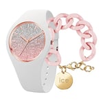 ICE-WATCH - Ice Lo White Pink - Montre Blanche pour Femme avec Bracelet en Silicone - 013431 (Medium)+ Chain Bracelet - Pink Lady - Bracelet Mailles XL de Couleur Rose (020358)