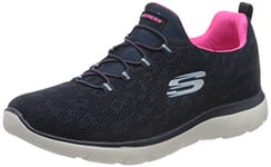 Skechers Femme Summits Leopard Spot Baskets, Navy Mesh/Hot Pink Trim, 39 EU