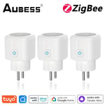 AUBESS-Prise de courant intelligente UE,Tuya Zigbee 3.0,télécommande avec surveillance de l'énergie,commande vocale pour Alexa Alice Google Home,16A - Type 3 Pieces-16A