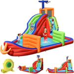 Goplus - Château Gonflable Bateau Pirate, Aire de Jeux Gonflable Aquatique avec Zone d'Escalade, Toboggan, Pistolets a Eau,Accessoires Riches,pour