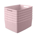 Curver Set of 6 Jute Medium Decorative Plastic Organization and Storage Baskets - Perfect Bins for Home Office, Closet Shelves, Kitchen Pantry and All Bedroom Essentials, Rose Quartz