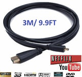 PREMIUM 3m Micro HDMI to HDMI Cable for Tesco Hudl Kindle Fire Tablet HDTV 4K 3D