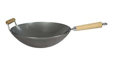 Dexam 12108514 Professional Carbon Steel Wok With Helper Handle 34 cm/14-inch , Black