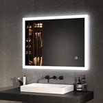 EMKE Miroir de Salle de Bain, Miroir LED, 80x60cm, Miroir de Salle de Bain Rectangle avec Interrupteur Tactile, Anti-buée, Lumière Blanche Froide