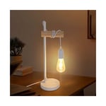 Lampe de Table, Lampe de Lecture, Bois & Métal, Éclairage du Bureau et de la Chambre, Lampe de Chevet, Pour Ampoule led E27 10W Max (Blanc) - Groofoo