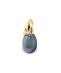 Blue Pearls Womens Black Freshwater Pearl, Diamonds Pendant and Yellow Gold 375/1000 - Multicolour - One Size