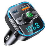 Glangeh 2025 Bluetooth Voiture [Micros Doubles Puissants], Transmetteur FM Bluetooth 5.3 & Charger Rapide Voiture PD 36W+QC3.0 18W, Appels Mains Libres, Adaptateur Radio Voiture, Amplis Stéréo Voiture