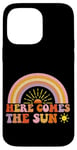 Coque pour iPhone 14 Pro Max Here Comes The Sun Style rétro arc-en-ciel