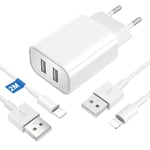 Chargeur Rapide i- Phone [ MFi Certifié] 2 Ports Chargeur USB i- Phone avec 2 Câble i Phone 2M,Double Adaptateur USB Secteur Mural Alimentation Charger Compatible i Phone 14/13/12/11 Pro MAX/X/8/SE