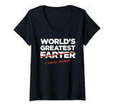 Womens World's Greatest Farter - I Mean Father Funny Dad Jokes V-Neck T-Shirt