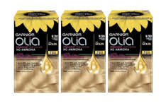 3 x GARNIER OLIA THE GOLDS PERMANENT HAIR COLOUR NO AMMONIA - CARAMEL GOLD 9.30