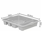 Large Dish Drainer SOFT GREY 12 Plates With Two Handy Cutlery Kitchen Storage