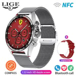 Lige-Montre Intelligente De Fitness Pour Homme,Extérieur,Positionnement Boussole,Contrôle D'accès Ndavid,Étanche Ip68,Montre Intelligente De Santé,400mah, - Type Mesh Belt Sliver