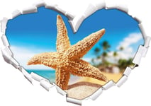 KAIASH 3d Wall Sticker Starfish in the sandy beach of Palm Beach Heart shape in 3D look Wall or door sticker Wall sticker Wall sticker Wall decoration 92x64cm