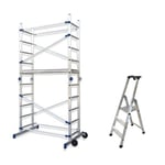 Echafaudage domestique pliable : Hauteur de travail maximale de 3.78m + Escabeau 3 marches - FACPN-Q50/3