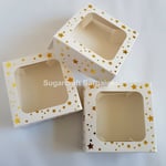 Pack Of 3 PETIT FOUR GOLD STAR Sweet Cake Treat Boxes CHOCOLATES Truffles xmas