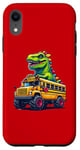 Coque pour iPhone XR Dinosaure T-rex On Monster Truck School Bus Driver Graphic