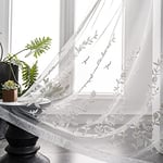 Melodieux Rideau Transparent brodé de Fleurs pour Salon, terrasse, Porte coulissante, Large fenêtre avec Passe-Tringle, Fleur Blanche, 254 x 213 cm (1 Panneau)