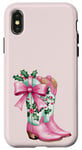 Coque pour iPhone X/XS Botte de cowgirl Coquette avec nœud rose pour Noël