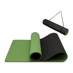 Tapis de yoga antidérapant et respectueux de l'environnement en TPE avec sangle de transport Tapis de gymnastique pour Pilates Workout Fitness Tapis 183 x 61 x 0,6 cm (vert/noir)