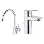 GROHE Robinet de cuisine évier Start, bec haut, rotation bec 360° chromé, 32168DC0 (Import Allemagne) & Mitigeur Lavabo Bauloop 23335000 (Import Allemagne), Chromé, Ancienne version