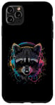 Coque pour iPhone 11 Pro Max Casque d'écoute musical raton laveur coloré - animal raton