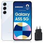 Samsung Galaxy A55 5G, Smartphone Android, 256 Go, Chargeur secteur rapide 25W inclus [Exclusivité Amazon], Smartphone déverrouillé, Bleu, Version FR